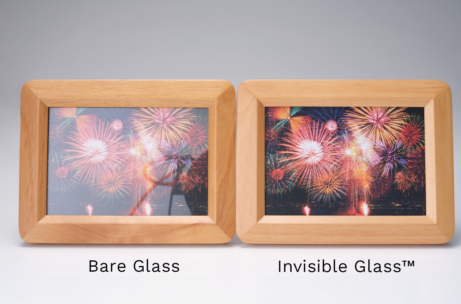 photo of comparison between regular glass and Invisible Glass™